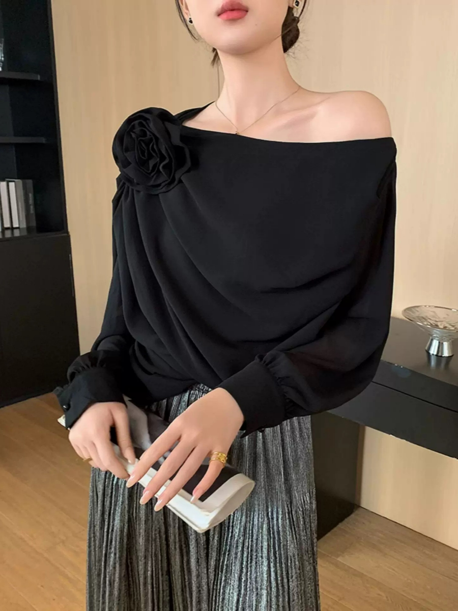 Yanelis One Shoulder Chiffon Top
