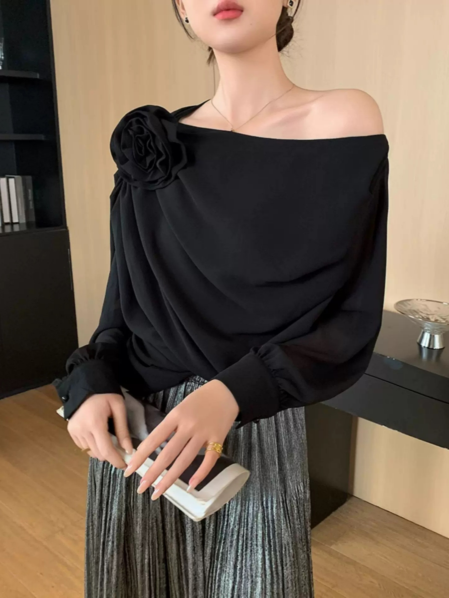 Yanelis One Shoulder Chiffon Top