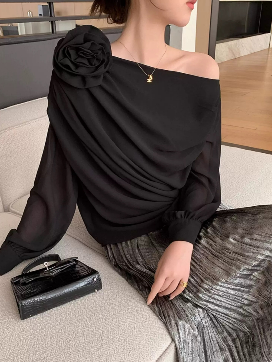 Yanelis One Shoulder Chiffon Top