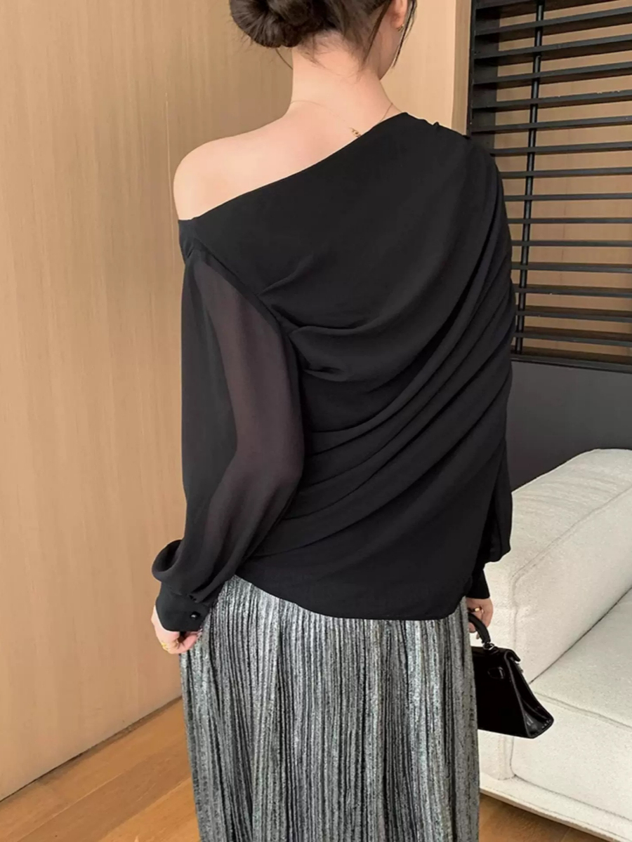 Yanelis One Shoulder Chiffon Top