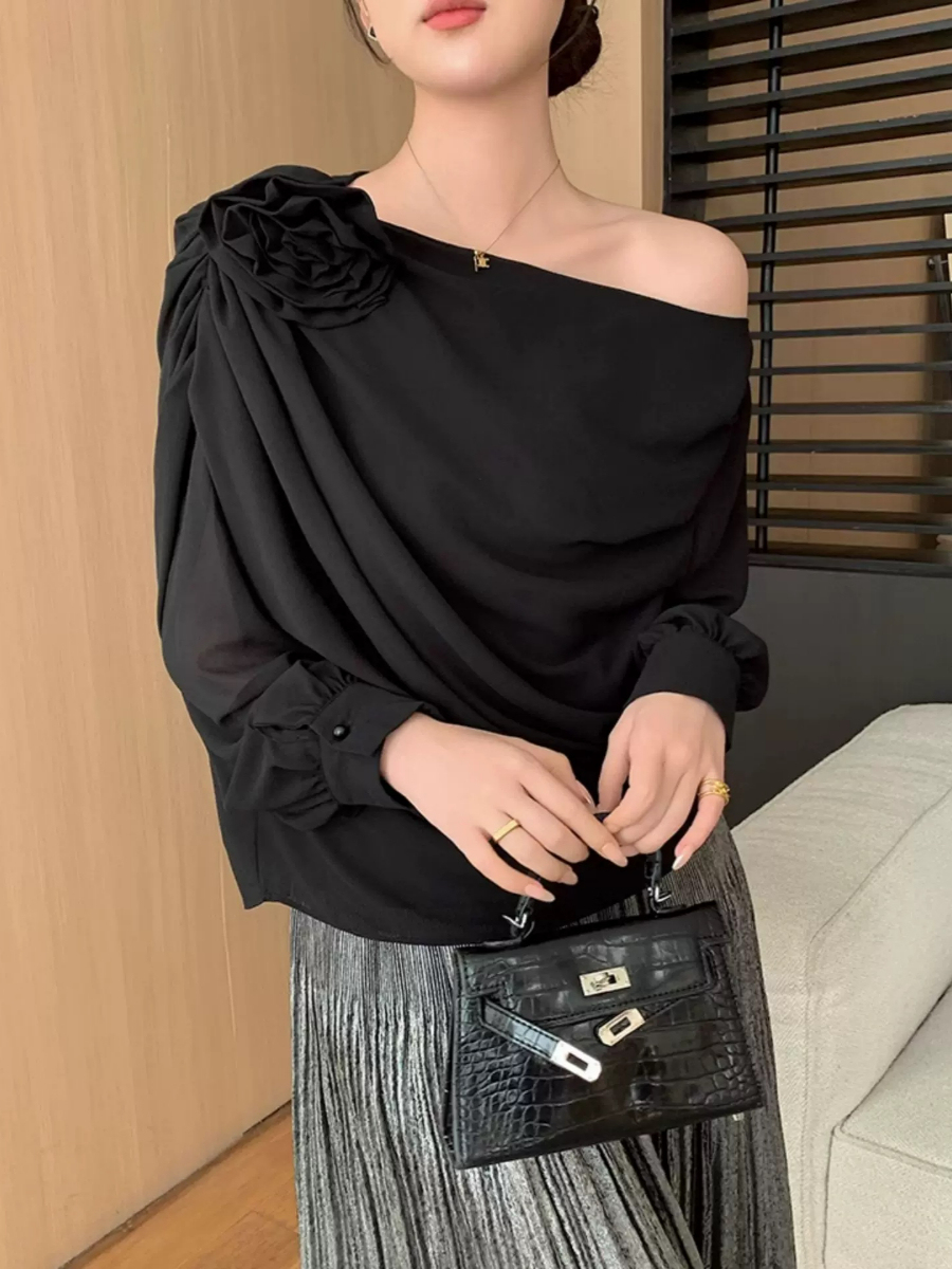 Yanelis One Shoulder Chiffon Top