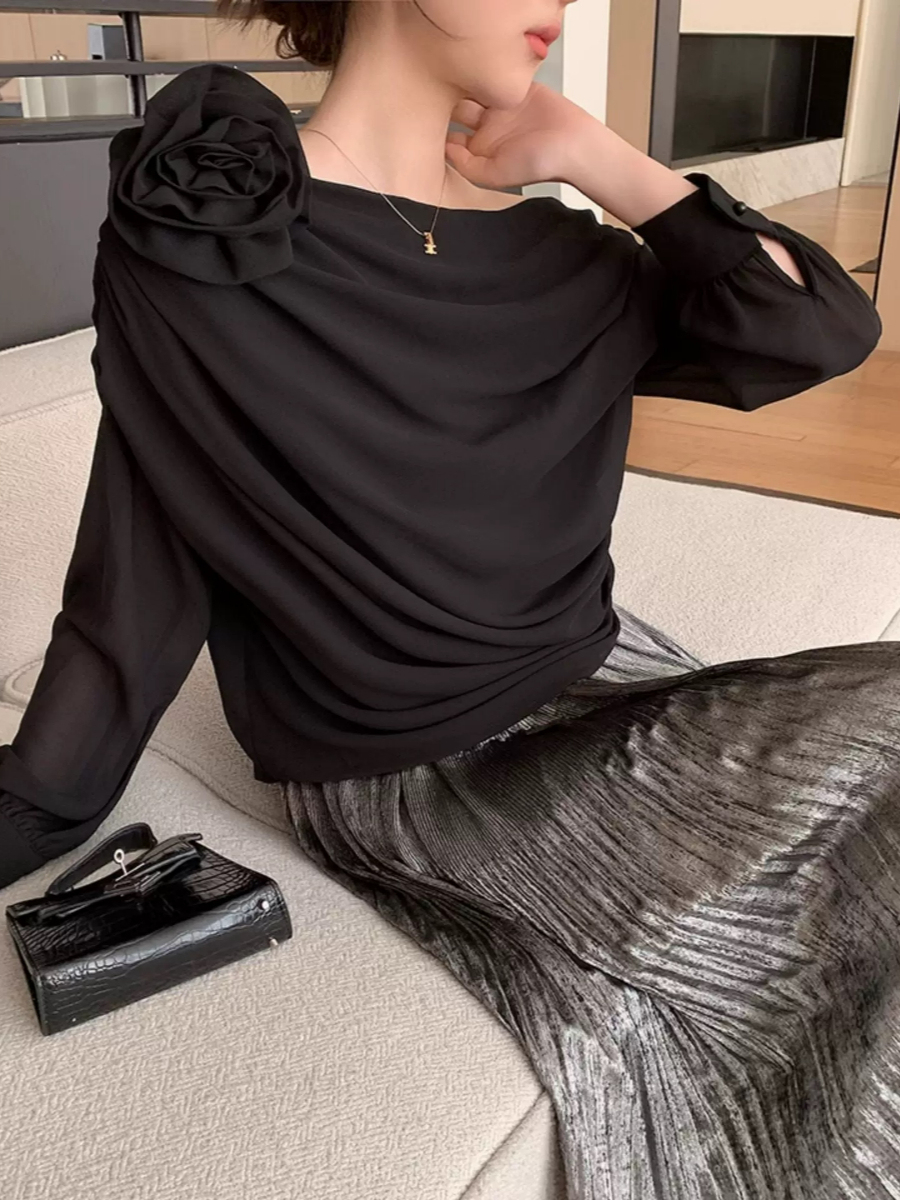 Yanelis One Shoulder Chiffon Top