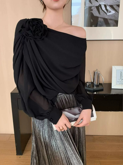 Yanelis One Shoulder Chiffon Top