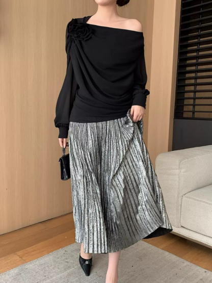 Yanelis One Shoulder Chiffon Top