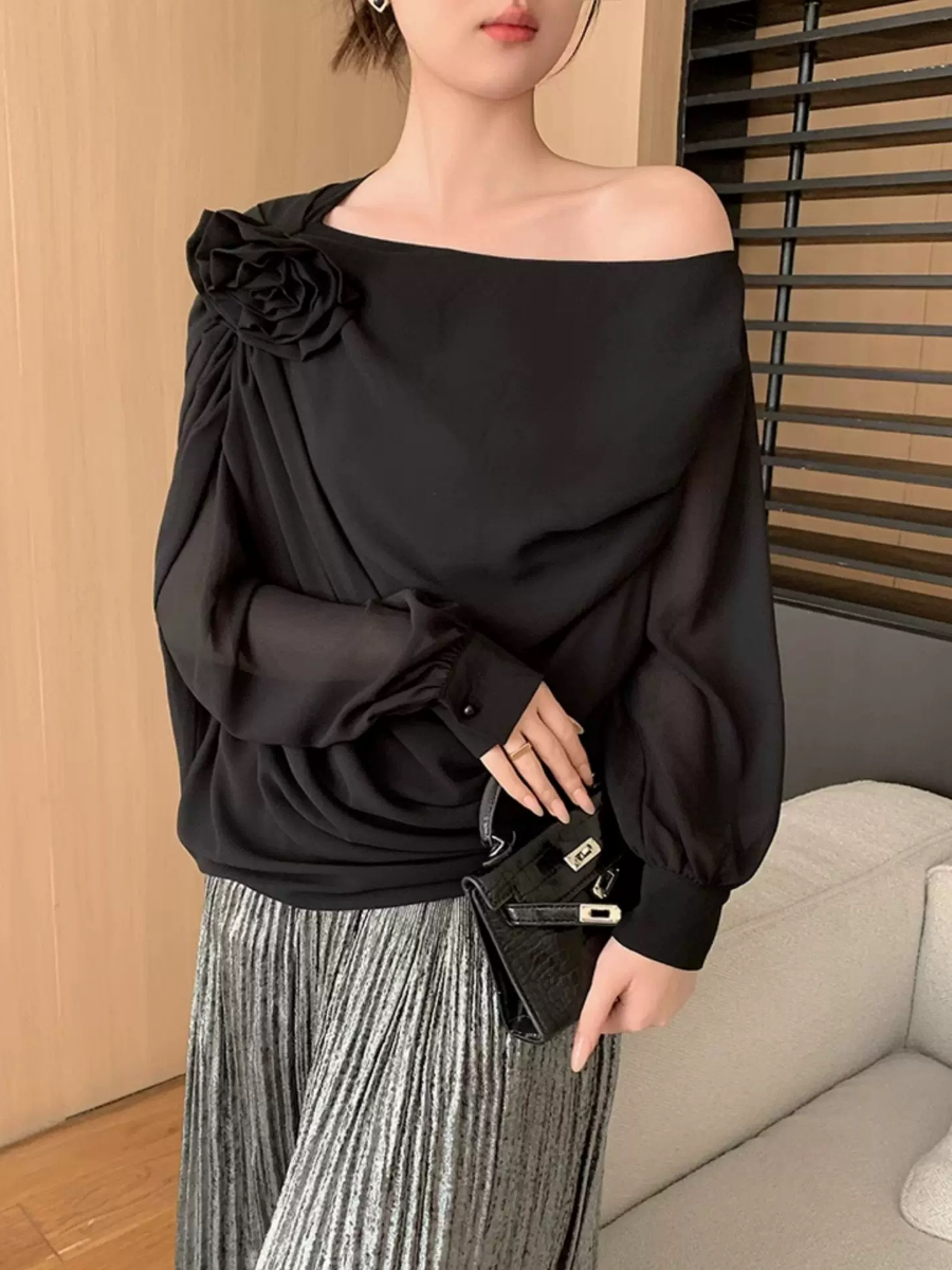 Yanelis One Shoulder Chiffon Top