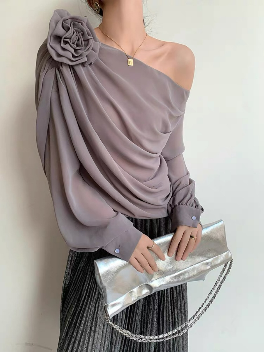 Yanelis One Shoulder Chiffon Top