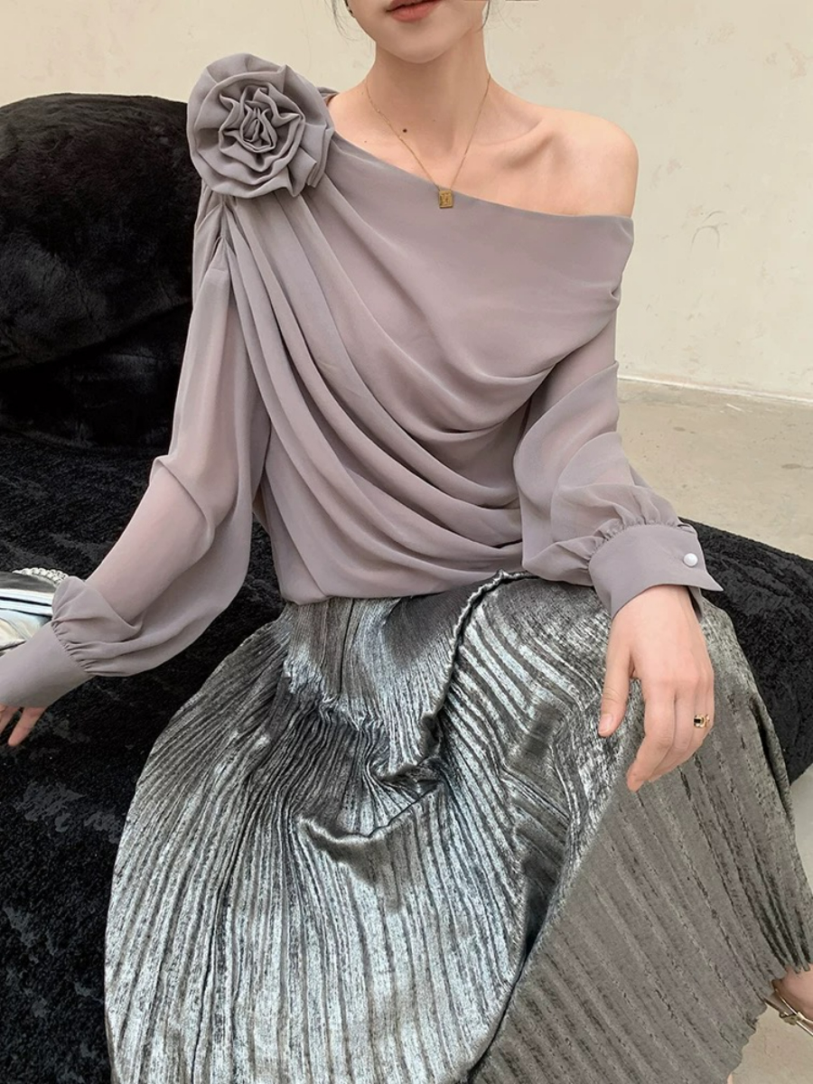 Yanelis One Shoulder Chiffon Top