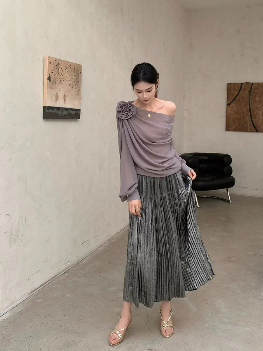 Yanelis One Shoulder Chiffon Top