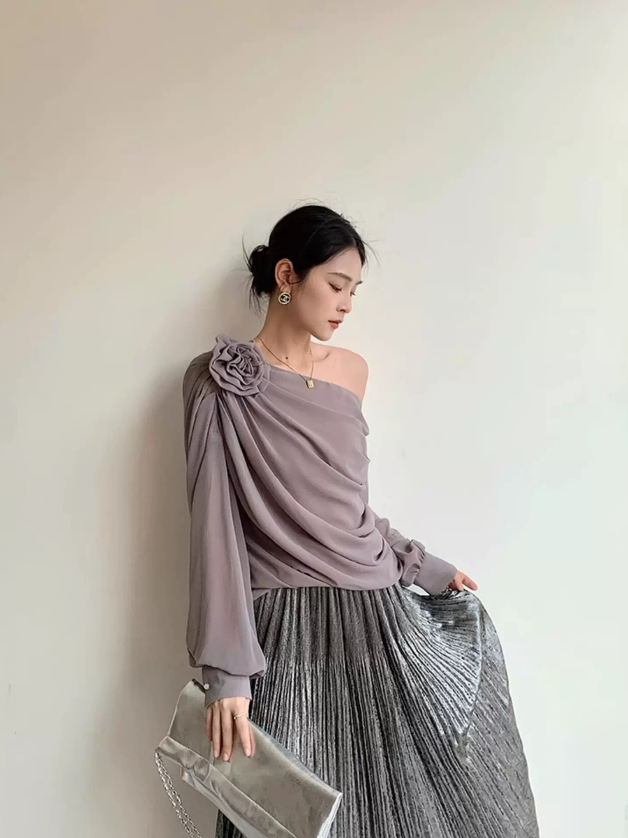 Yanelis One Shoulder Chiffon Top