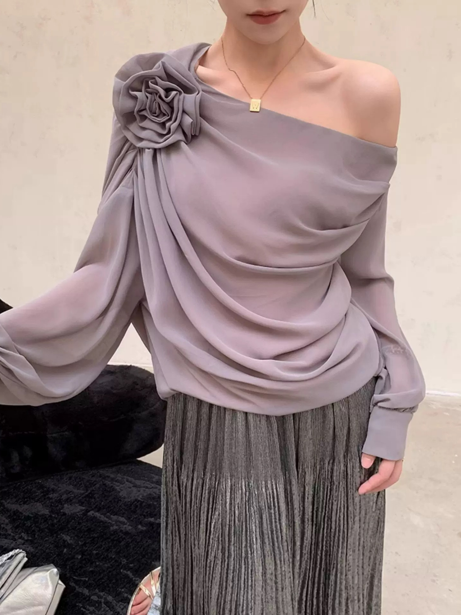 Yanelis One Shoulder Chiffon Top