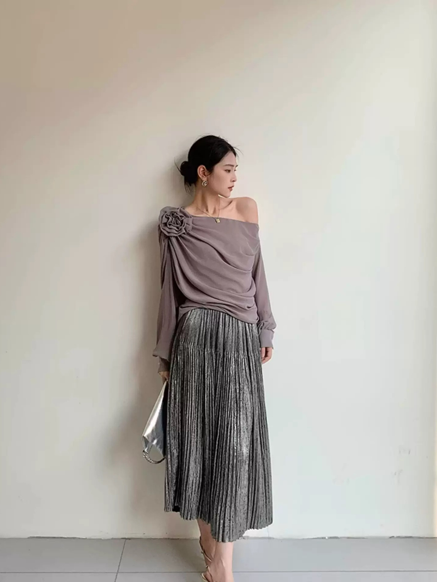 Yanelis One Shoulder Chiffon Top