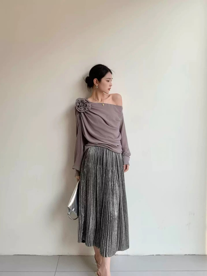 Yanelis One Shoulder Chiffon Top