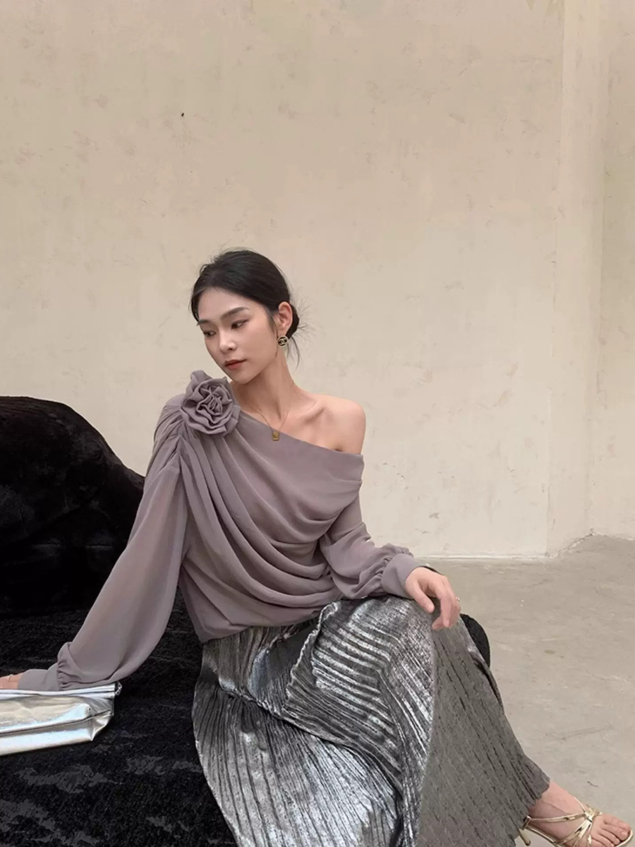 Yanelis One Shoulder Chiffon Top