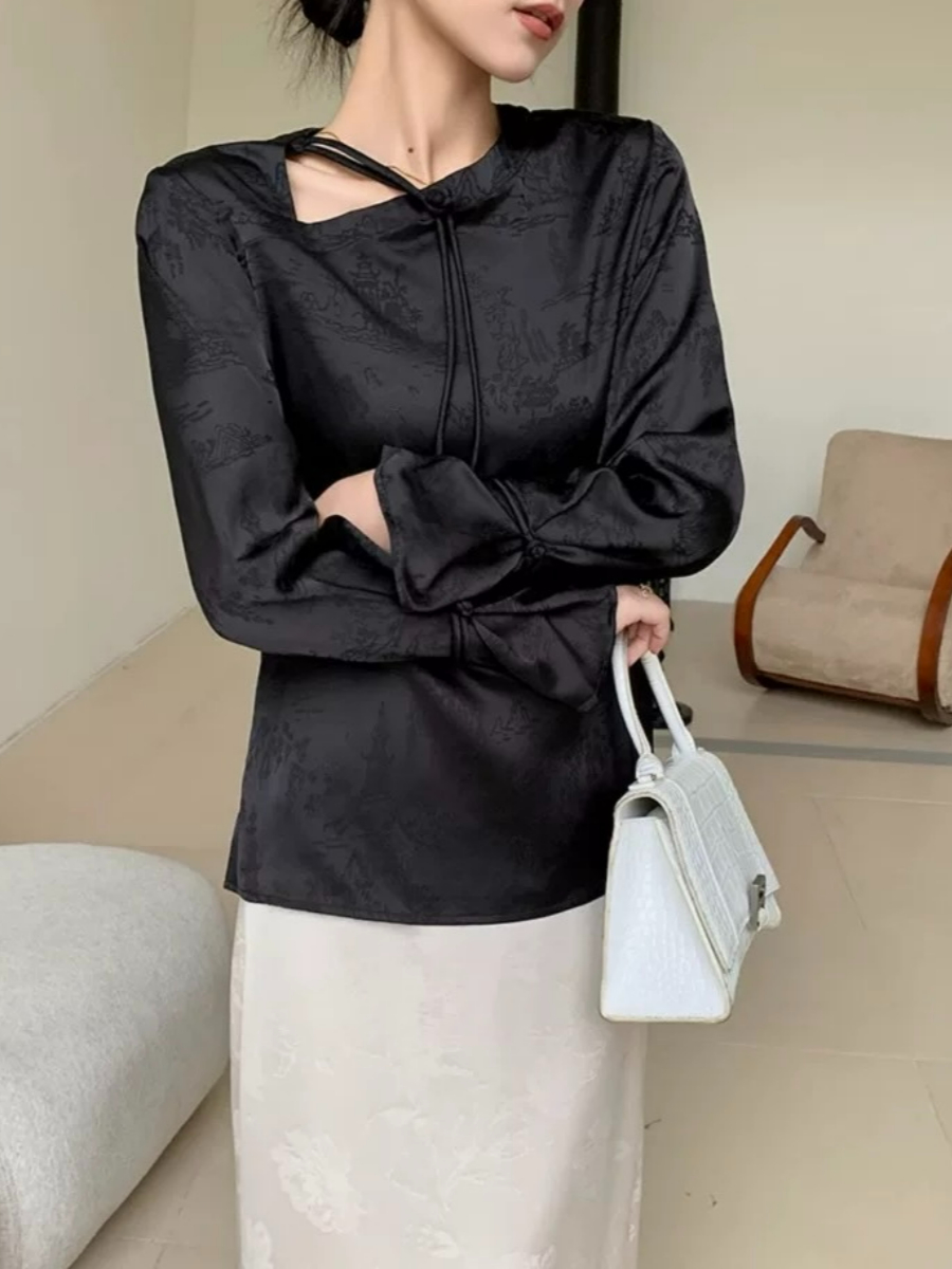 Yu Feng Asymmetric Collar Oriental Top