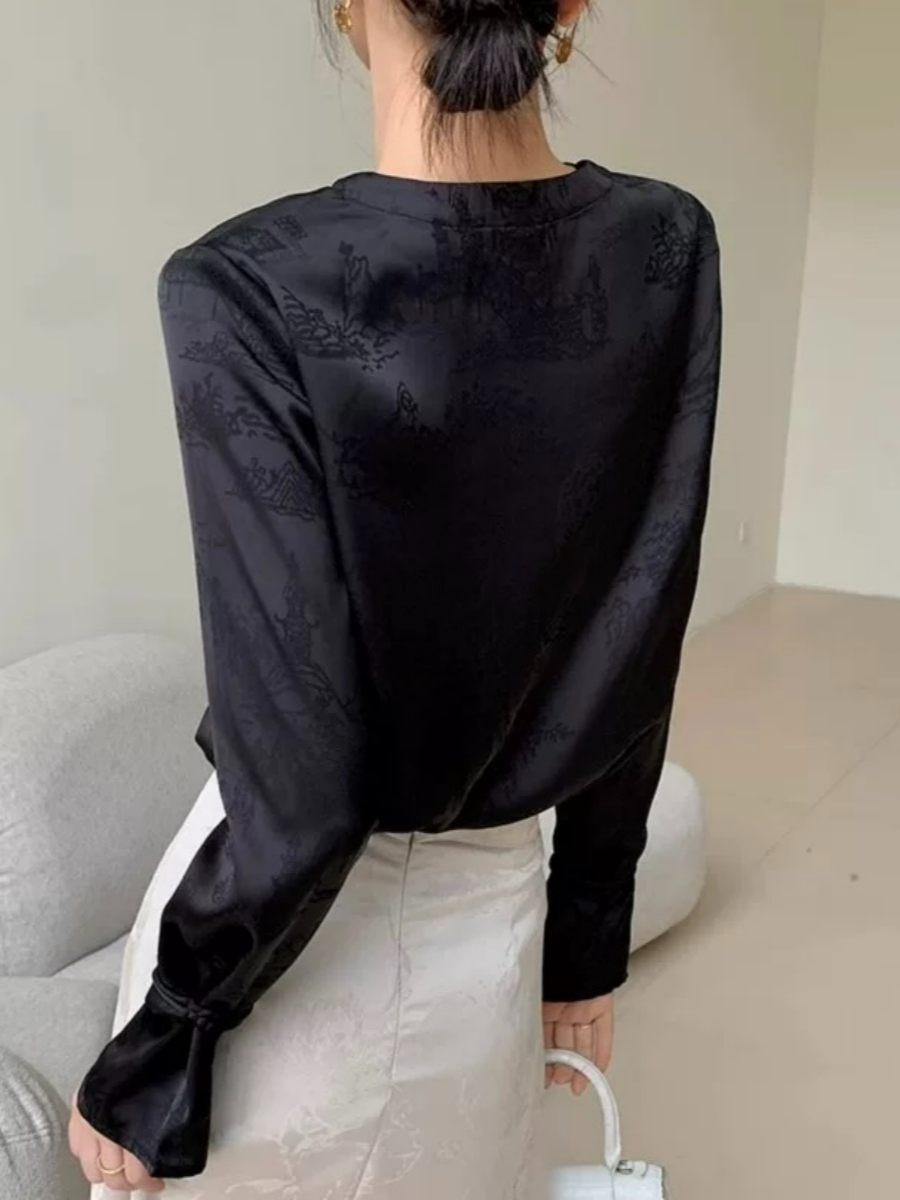 Yu Feng Asymmetric Collar Oriental Top