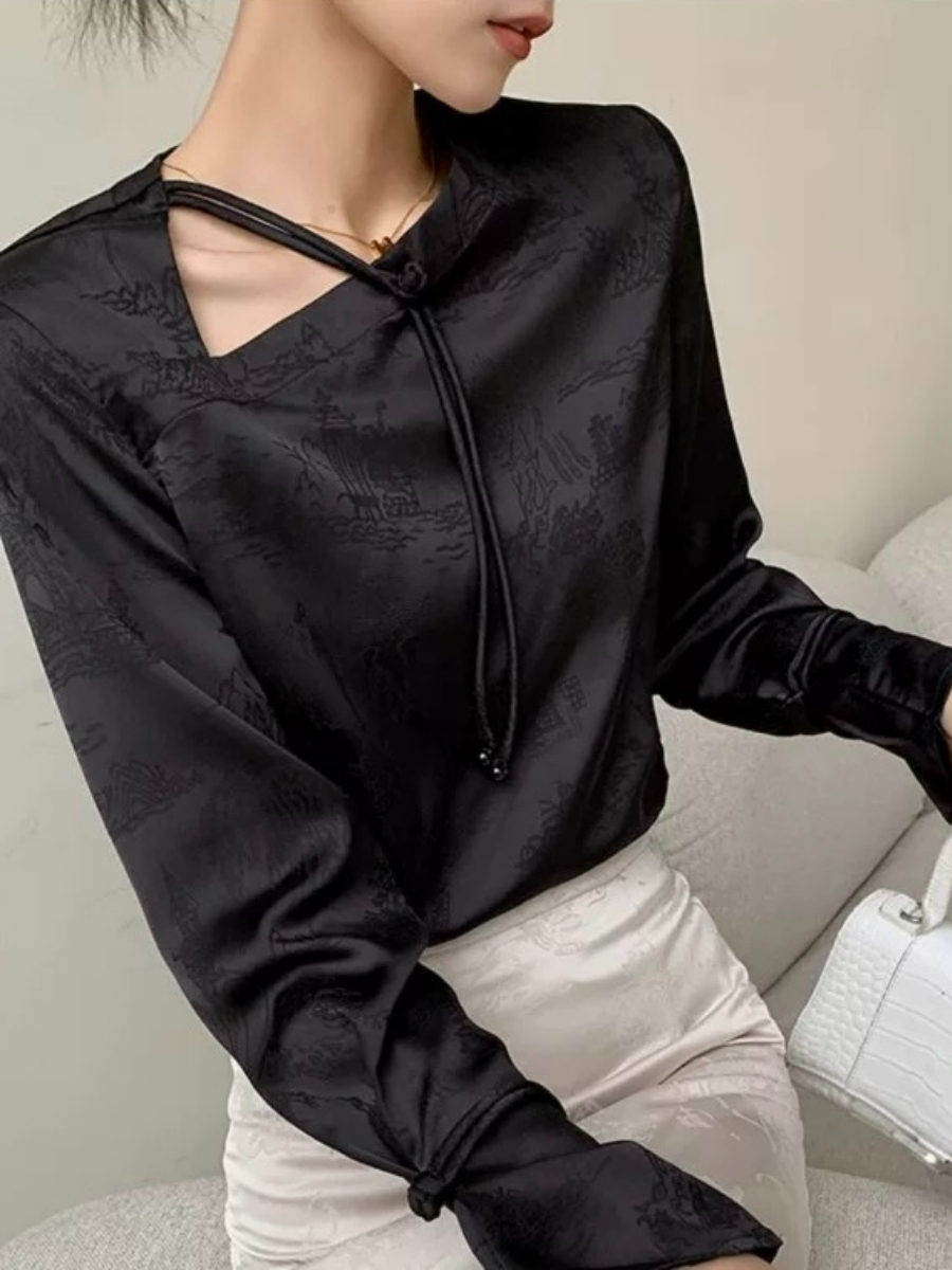 Yu Feng Asymmetric Collar Oriental Top