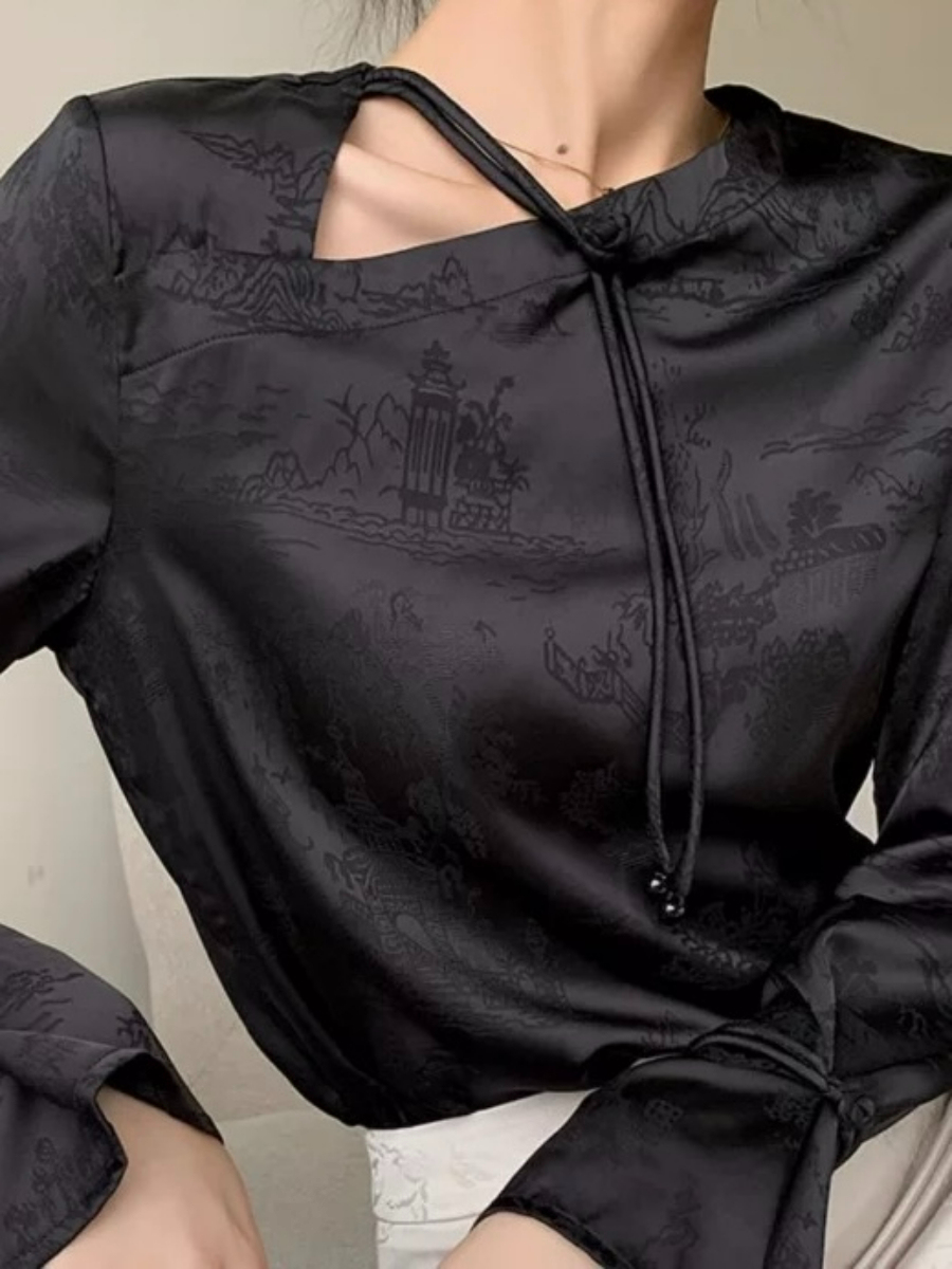 Yu Feng Asymmetric Collar Oriental Top