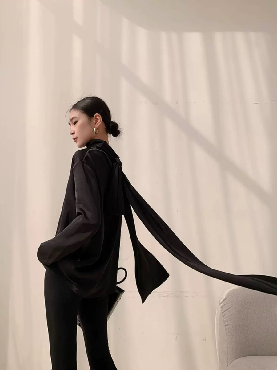 Yvette High Neck Tie Up Shirt