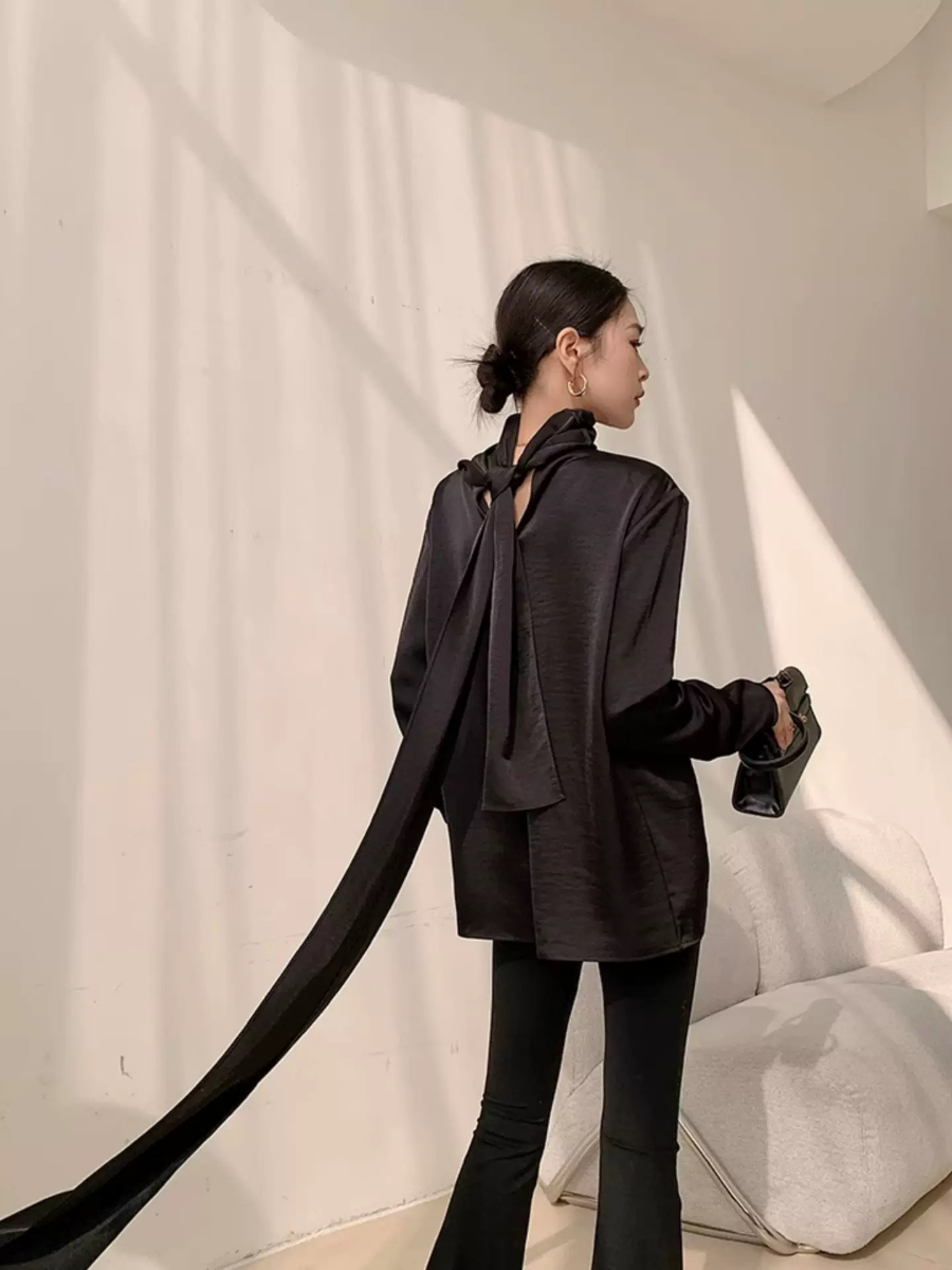 Yvette High Neck Tie Up Shirt