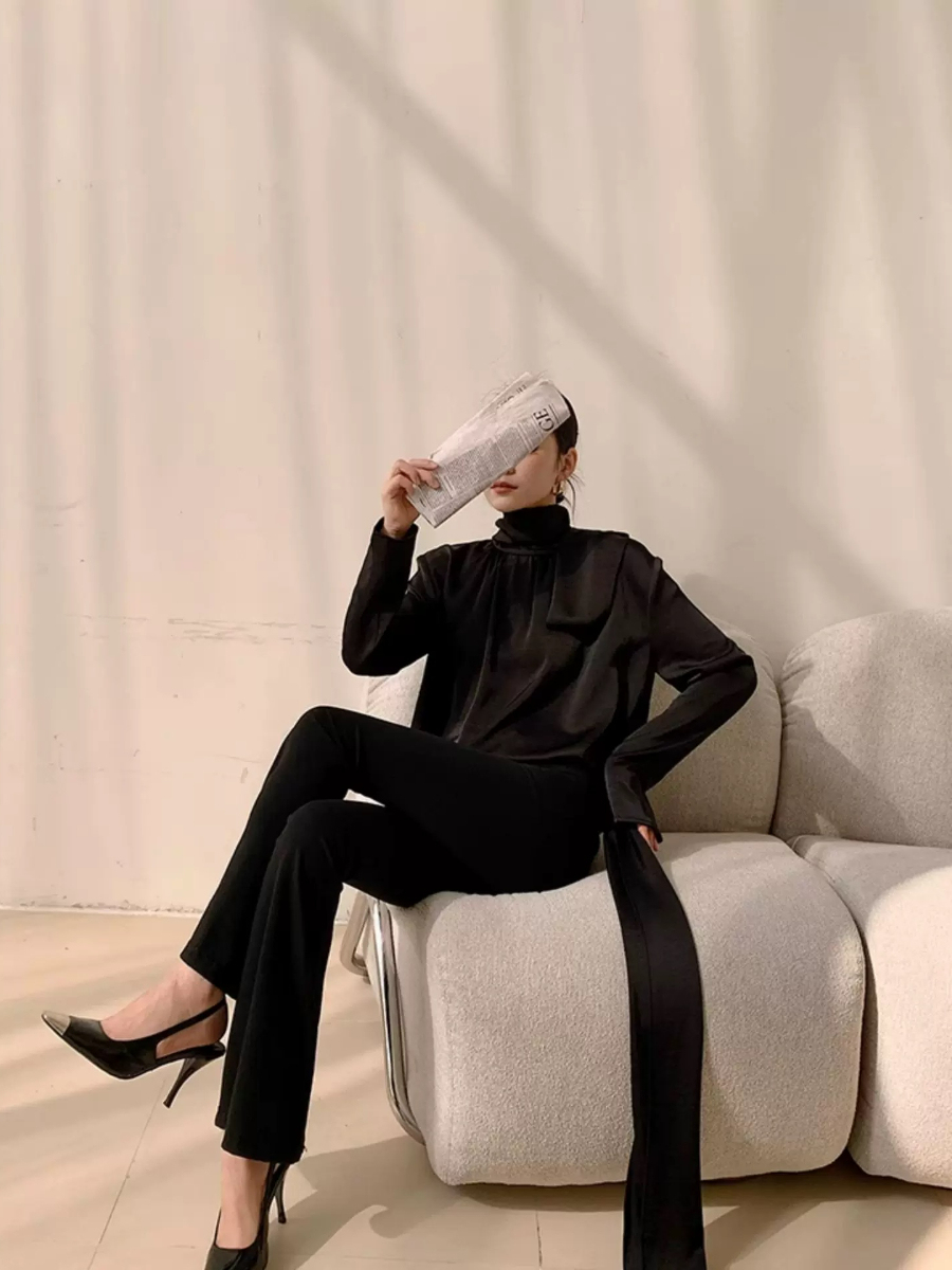 Yvette High Neck Tie Up Shirt