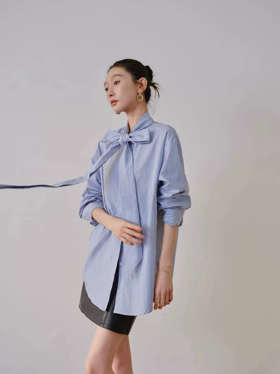 Yvonne Ribbon Tie Stripe Shirt