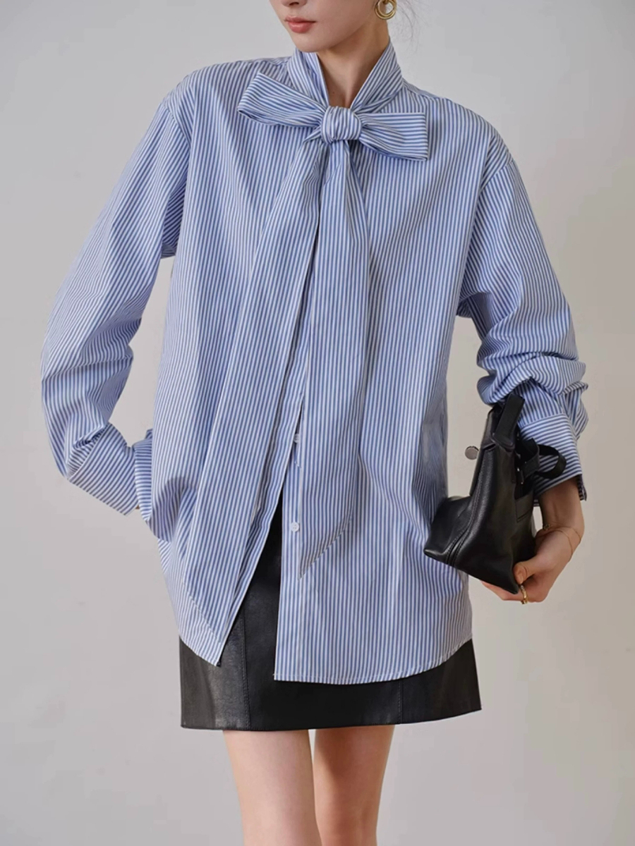 Yvonne Ribbon Tie Stripe Shirt