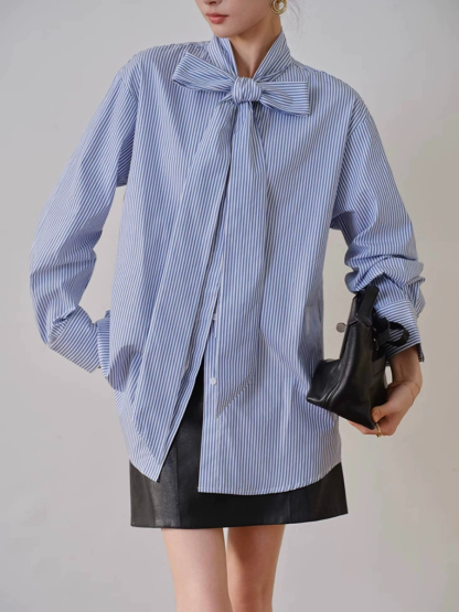Yvonne Ribbon Tie Stripe Shirt