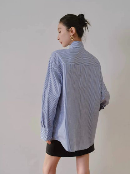 Yvonne Ribbon Tie Stripe Shirt