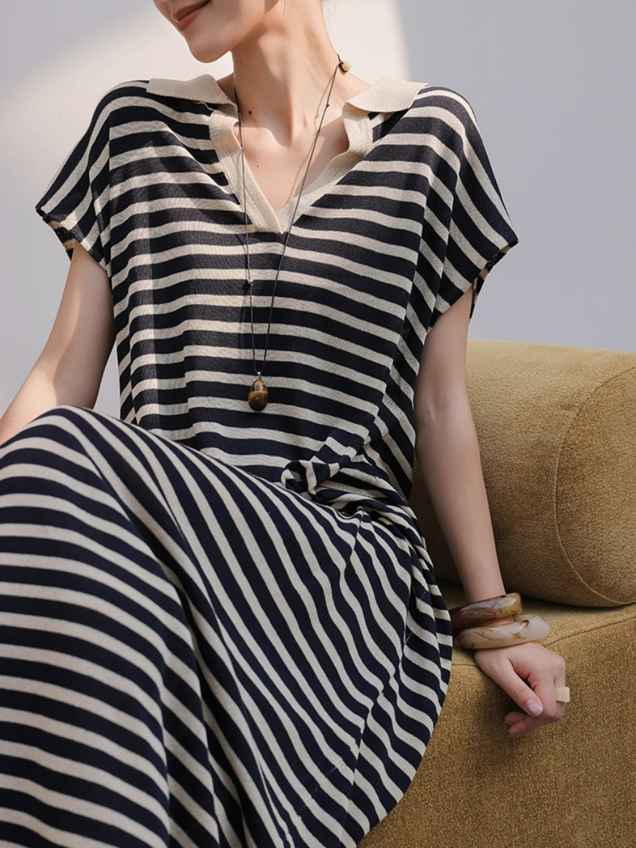 Mercer V-Collar Stripe Linen Dress