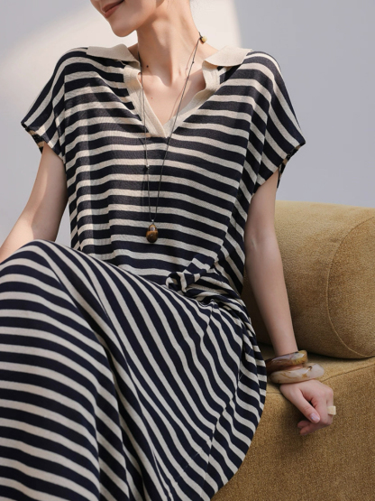Mercer V-Collar Stripe Linen Dress