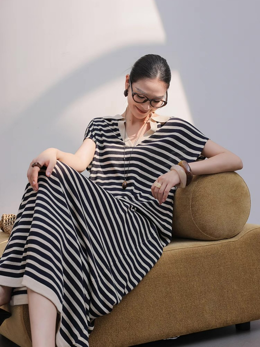 Mercer V-Collar Stripe Linen Dress