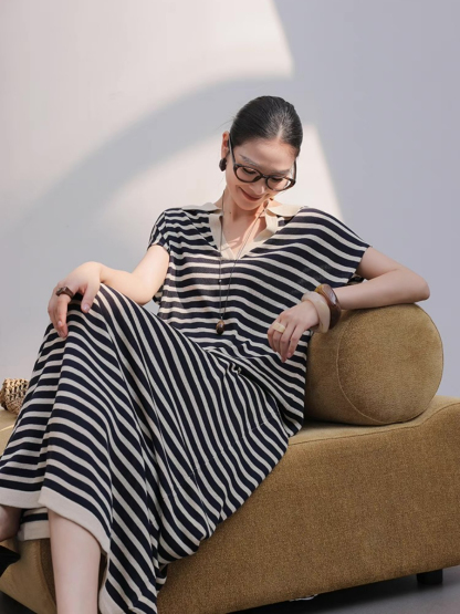 Mercer V-Collar Stripe Linen Dress