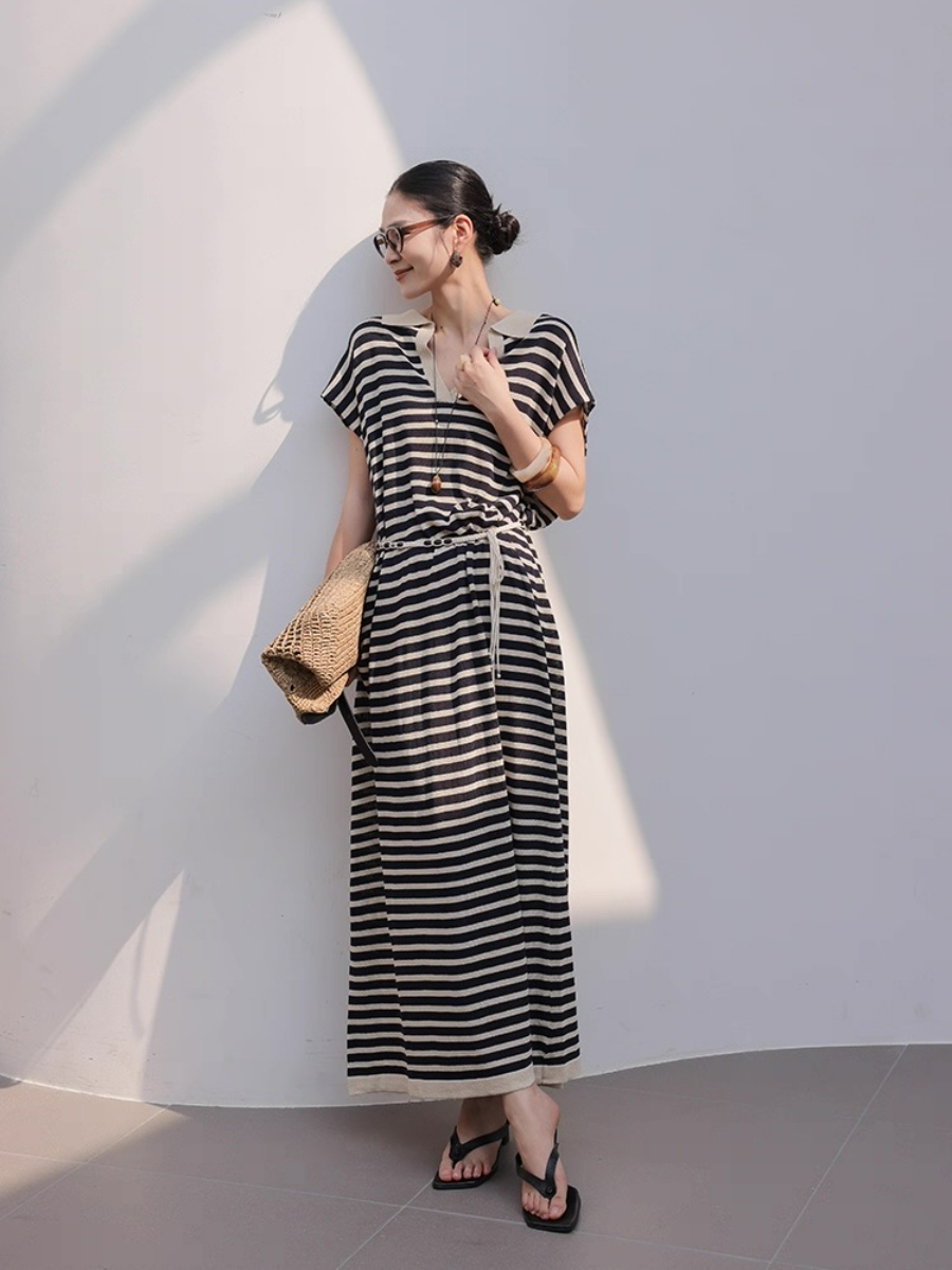Mercer V-Collar Stripe Linen Dress