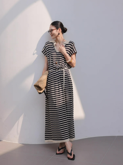Mercer V-Collar Stripe Linen Dress