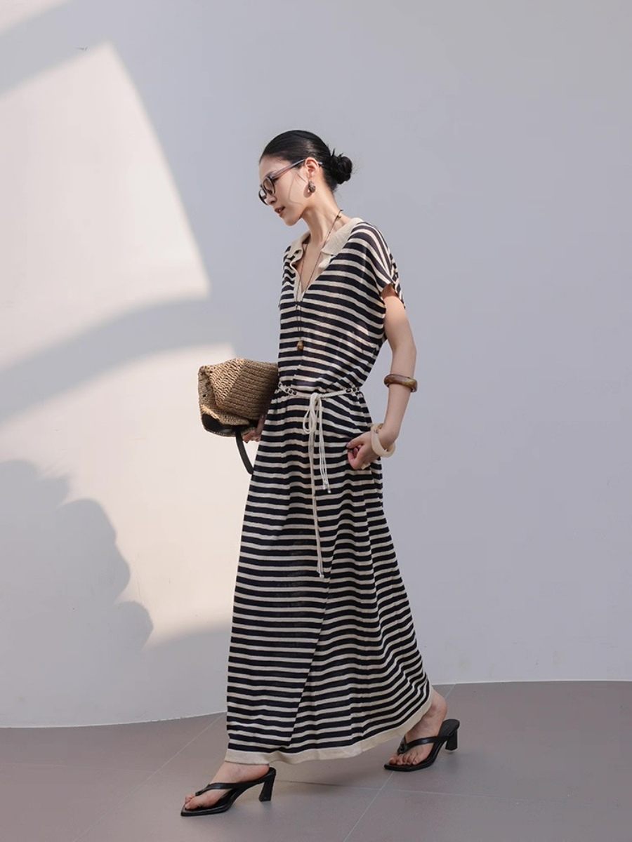 Mercer V-Collar Stripe Linen Dress