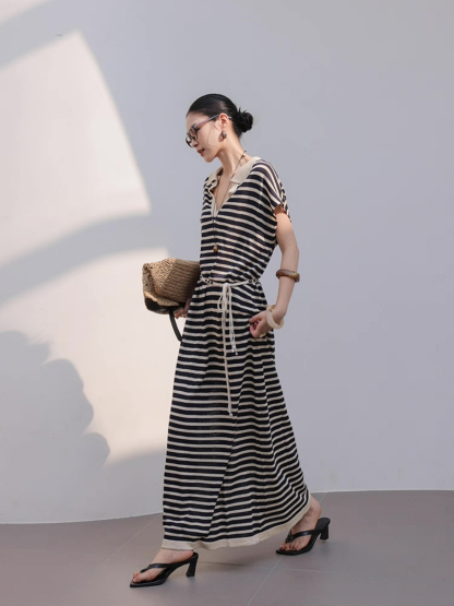 Mercer V-Collar Stripe Linen Dress