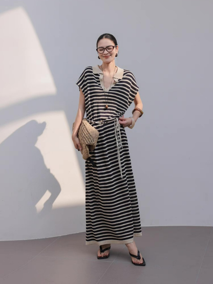 Mercer V-Collar Stripe Linen Dress