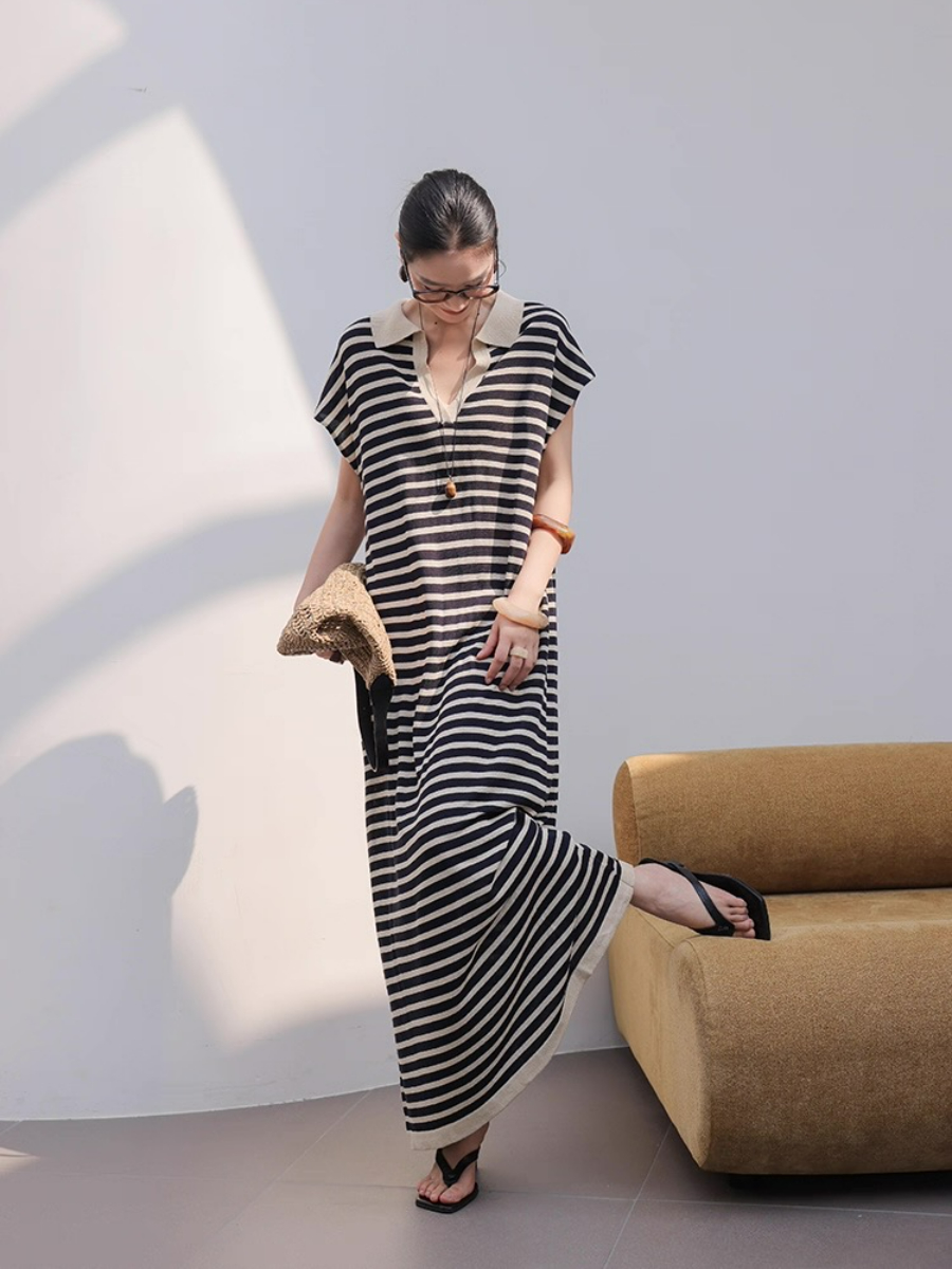 Mercer V-Collar Stripe Linen Dress