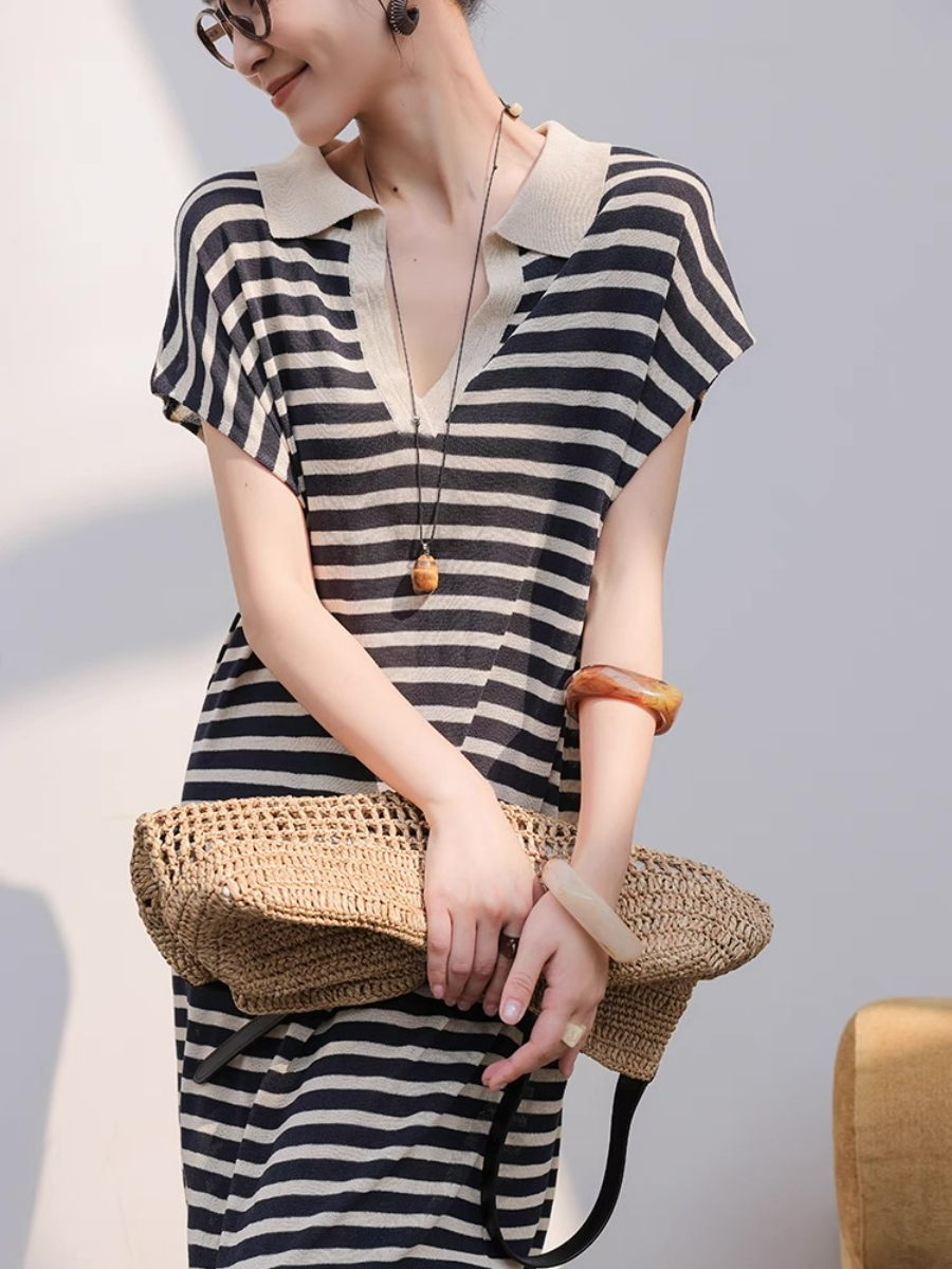 Mercer V-Collar Stripe Linen Dress