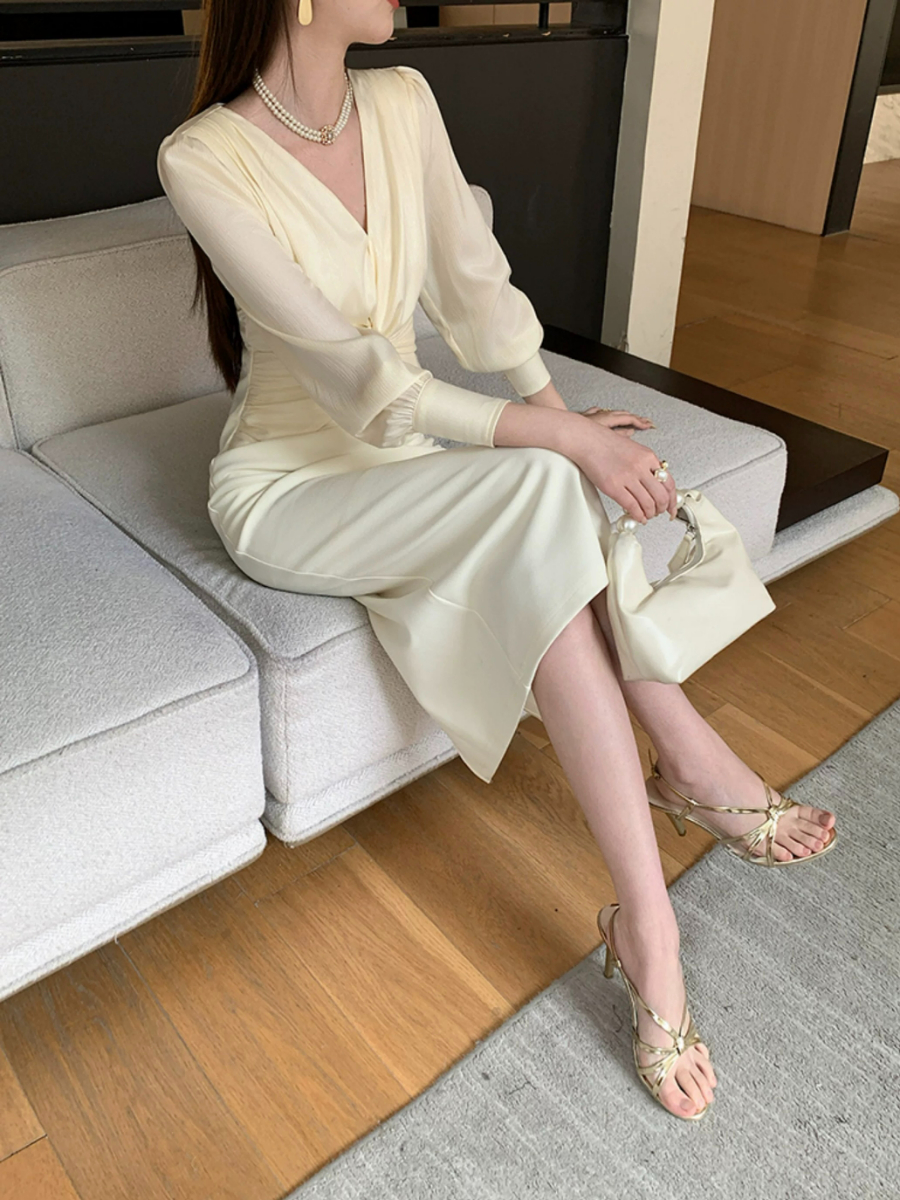 Yamileth V-Collar Front Knot Dress