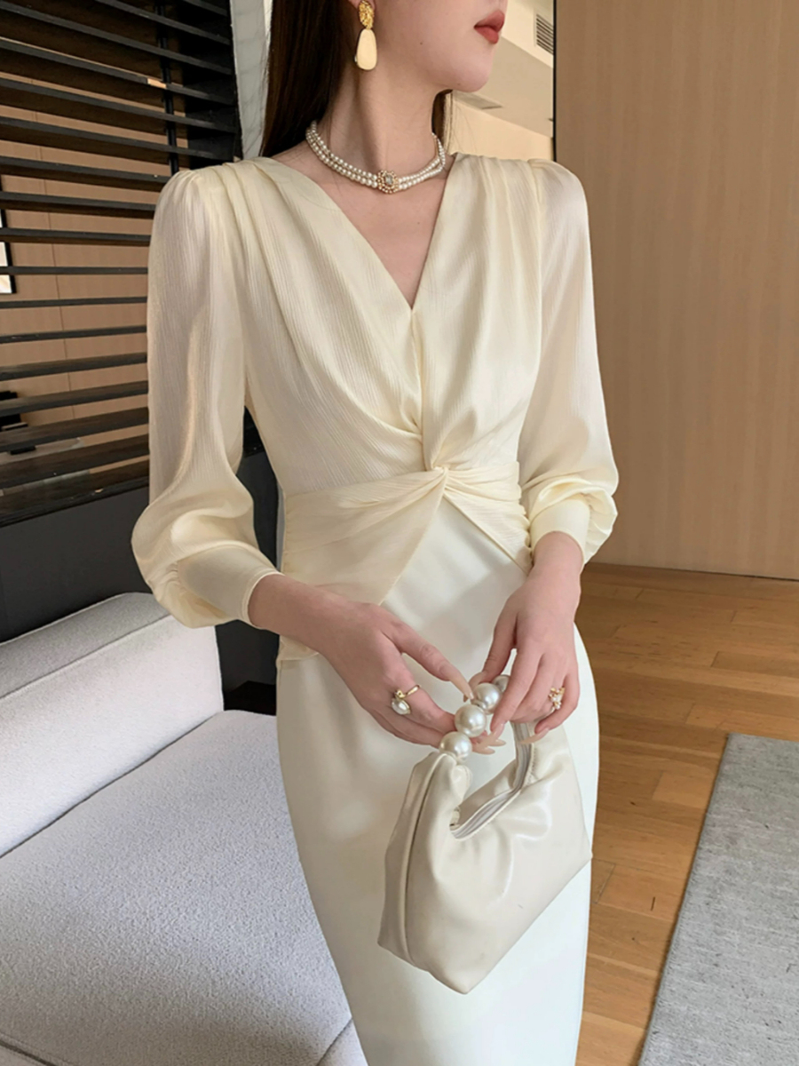 Yamileth V-Collar Front Knot Dress