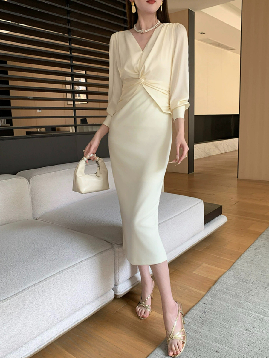 Yamileth V-Collar Front Knot Dress