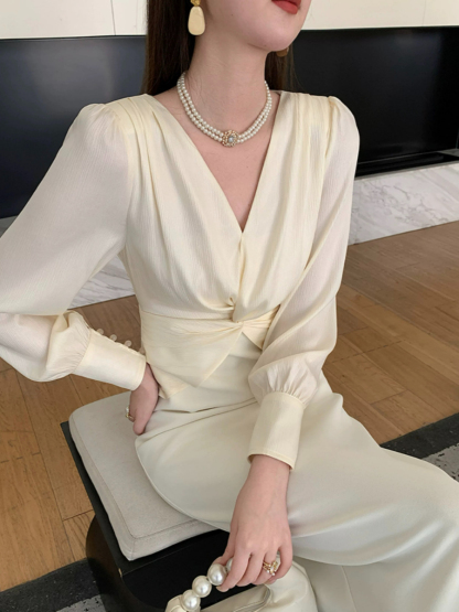 Yamileth V-Collar Front Knot Dress