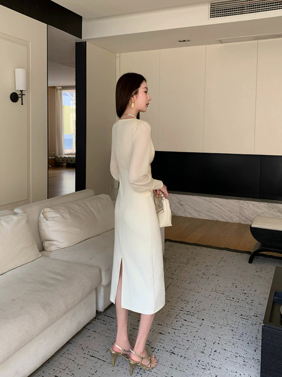 Yamileth V-Collar Front Knot Dress