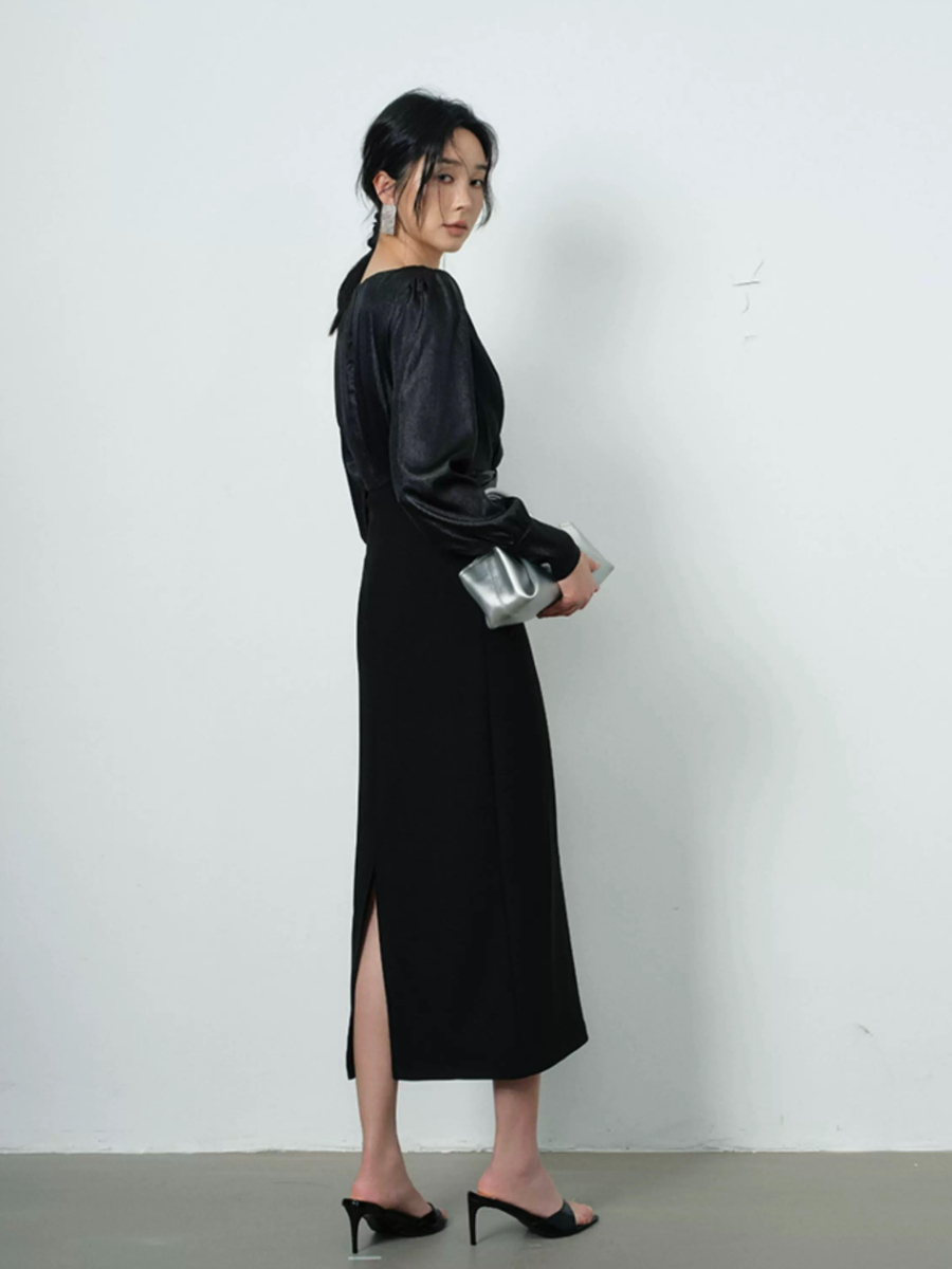 Yamileth V-Collar Front Knot Dress