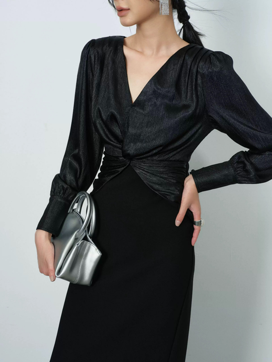 Yamileth V-Collar Front Knot Dress