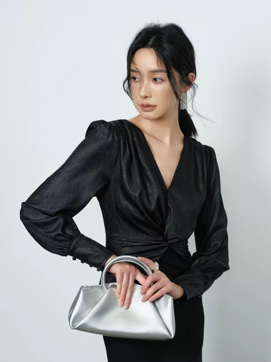 Yamileth V-Collar Front Knot Dress