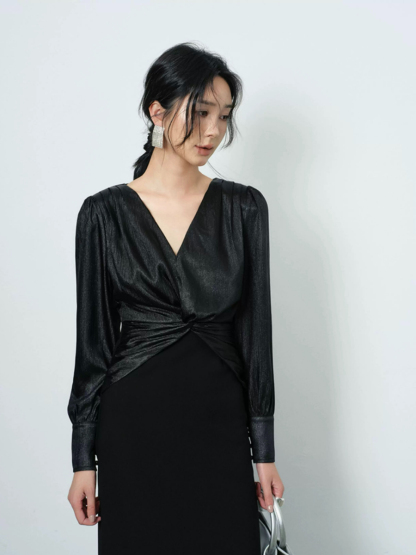 Yamileth V-Collar Front Knot Dress