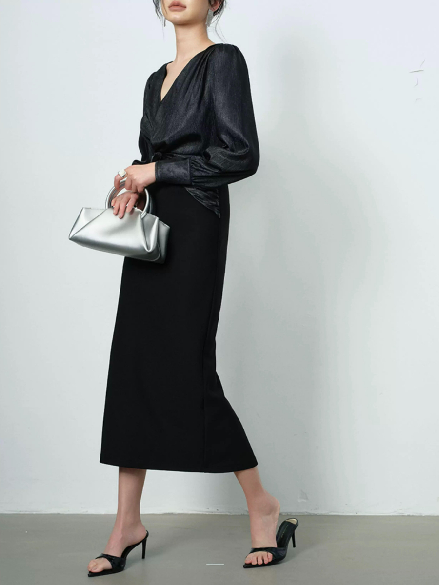 Yamileth V-Collar Front Knot Dress