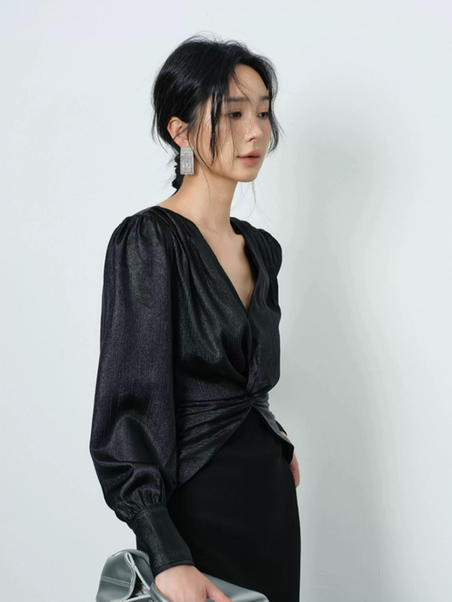 Yamileth V-Collar Front Knot Dress